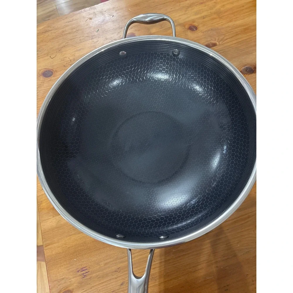 HexClad 12 Inch Hybrid Nonstick Wok with Glass Lid CBY30523 Stainless Steel